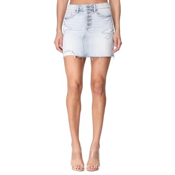 ✨3/$20✨ Eunina Light Wash Blue Alexis High Rise Mini Jean Skirt. Button Fly. XS - Picture 1 of 11